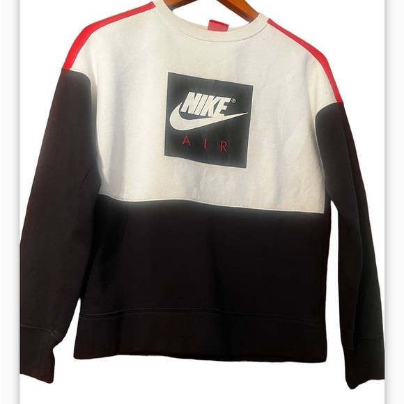 Nike Air Jumper Color Block Sz L Crew Neck Logo Sweater White Black Swoosh - Picture 3 of 10